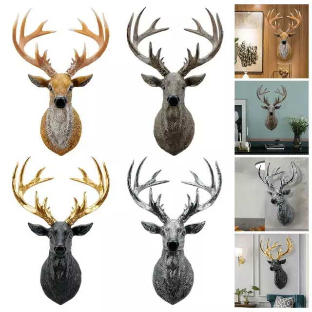 Faux Deer Head Statue Figurines Sculpture Wall Mounted Art for Home Decor