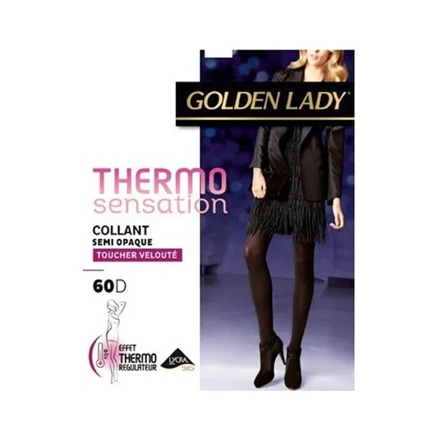 Collant Golden Lady Opaque Marron à Motifs Beige Doré - Taille 1/2 (36/38/40), 60 Deniers, Lavage Main