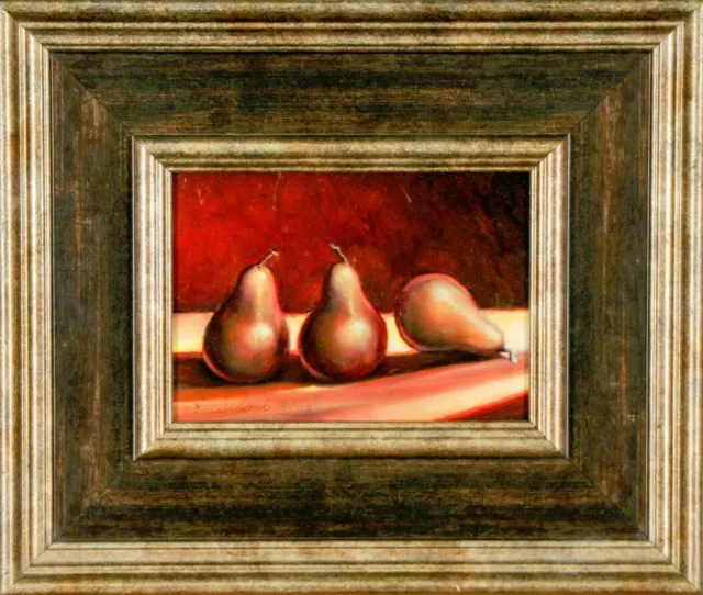 "Tres Pears "Por Antonio Sidoni 2005 Pintura Al Óleo 27.9cmx33cm