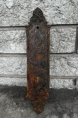 13.5” Antique Art Nouveau Cast Iron Victorian Door Push Plate b