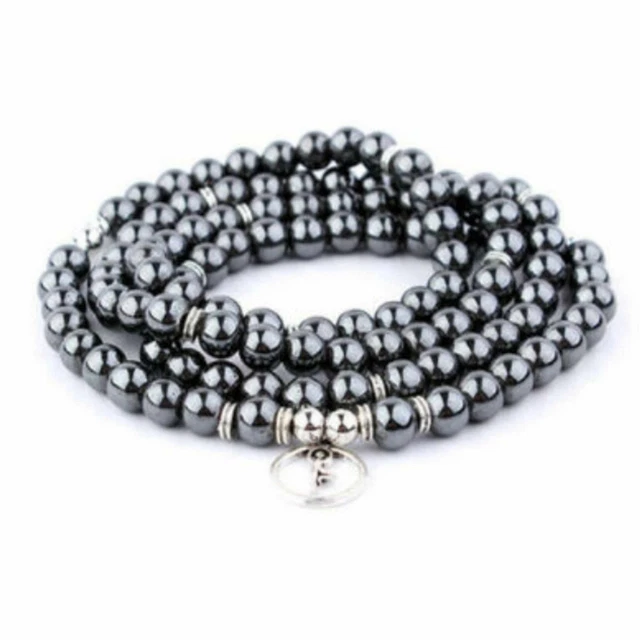 6mm Hematite Bracelet 108 Beads Dancer Buddha Pendant Natural Easter Emotional