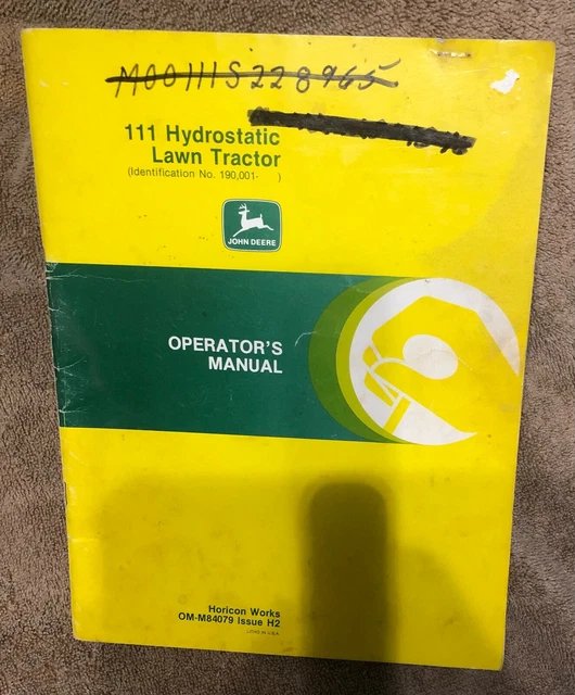 JOHN DEERE 111 Hydrostatic Lawn Tractor Mower Operator's Manual 190,001