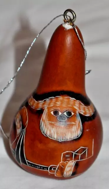 Unique CIAP Gourd Etched Santa Claus Christmas Ornament Rattle Made in Peru