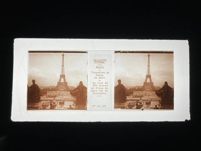 PARIS CHAMP DE MARS PLAQUE VERRE 45x107 VUE STEREOSCOPIQUE VERASCOPE RICHARD