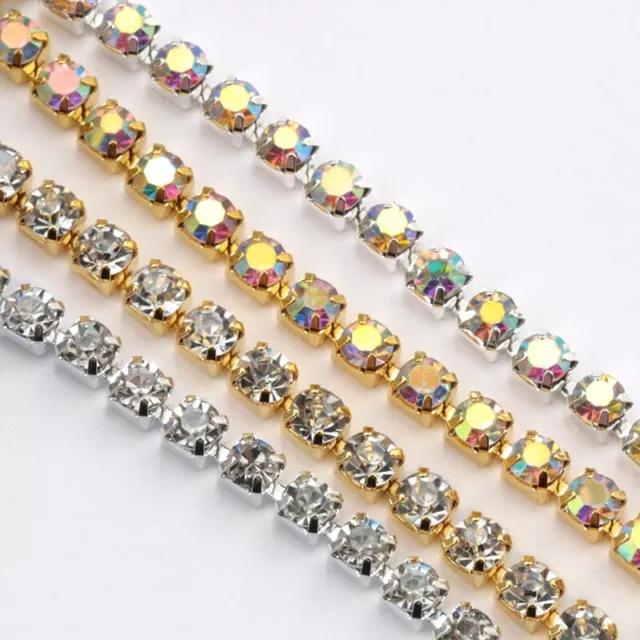 10Yards/roll 2mm-4.5mm Glitter Crystal Rhinestone Cup Chain for Dress Decoration 2