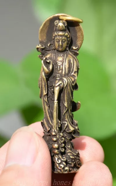 2" Chinesischer reiner Messing Buddhismus Kwan-yin  Boddhisattva Anhänger