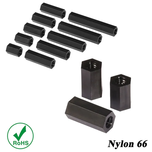 M3 M4 Female Black Plastic Nylon Threaded Hex Standoffs Spacers Pillars for PCB