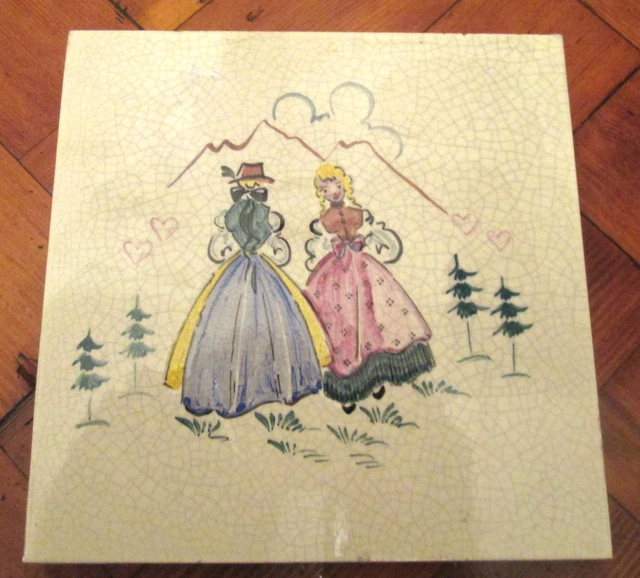Pretty Vintage Decorative Tile Hand Painted Ladies