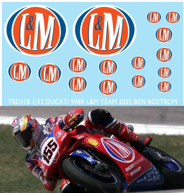 1/12 Ben Bostrom Sponsor Ducati 998R L&M Team 2002 Decals Tb Decal Tbd178
