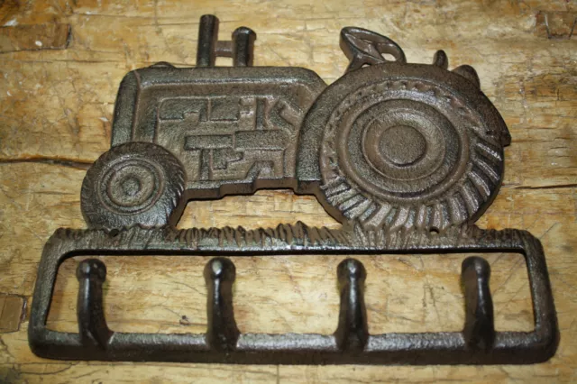 Cast Iron TRACTOR Towel Coat Hooks Hat Hook Key Rack Rustic BROWN Finish