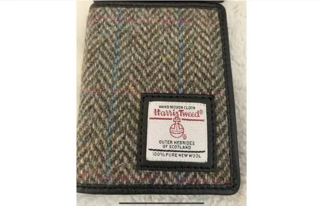 Men's Harris Tweed Bifold Wallet Purse Green Herringbone