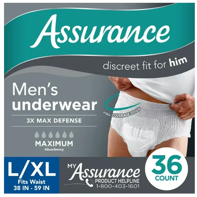 ASSURANCE MEN'S INCONTINENCE Underwear L/XL Maximum Absorbency Discreet ...