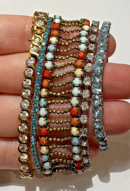 Bracelet Extensible Perles Tahiti Et Strass - Vintage Noir Et Bleu Marine - Occasion - Style Perlé