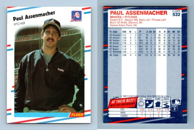 Paul Assenmacher - Braves #532 Fleer 1988 Baseball Trading Card