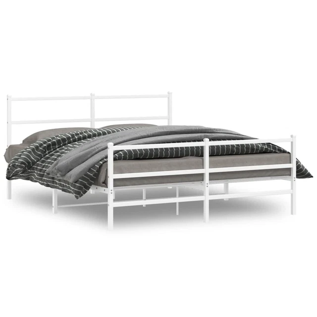 VIDAXL METAL BED Frame without Mattress with Footboard White 160x200cm