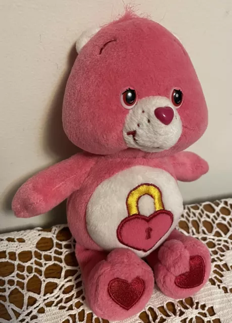 Care Bears Secret Bear Pink Heart Lock Plush Stuffed Animal 2004 8 Inch PELLETS