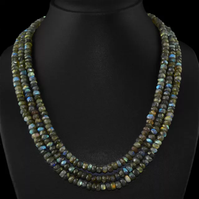 Round Shape 505.00 Cts Natural 3 Lines Labradorite Faceted Beads Necklace (Rs)