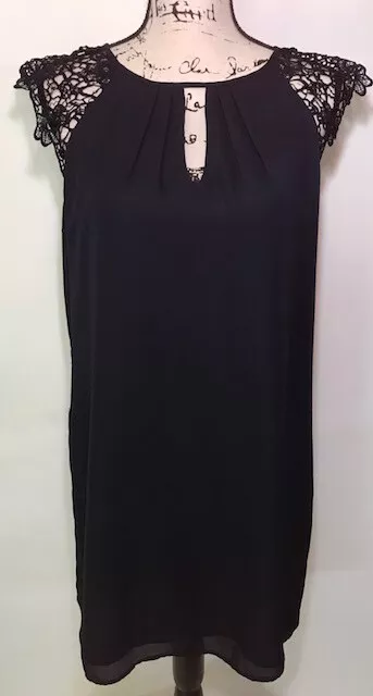 Forever 21 Dress Shift Sz M Navy Blue Cap Crocheted Sleeves Lined NWT