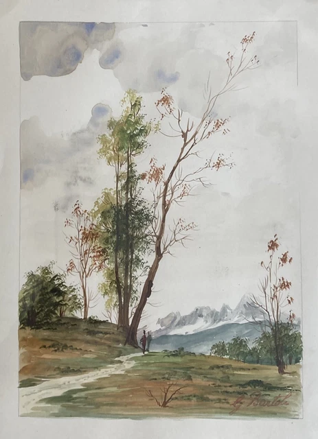 Guido Bartoli, quadro acquerello colore su carta, dipinto antico, Toscana ‘800