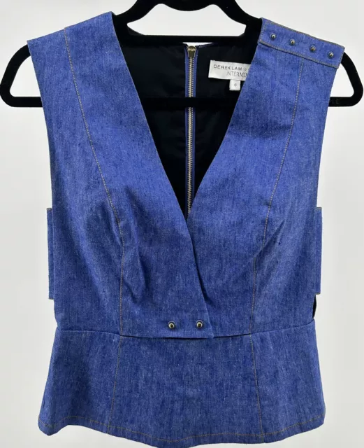 Derek Lam 10 Crosby Intermix Womens Denim Sleeveless Blouse Top Cut Blue Size 6