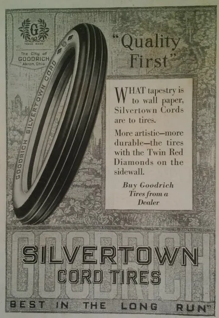 Goodrich 1919 Silvertown Cord Tires Magazine Ad Antique Akron Original NG