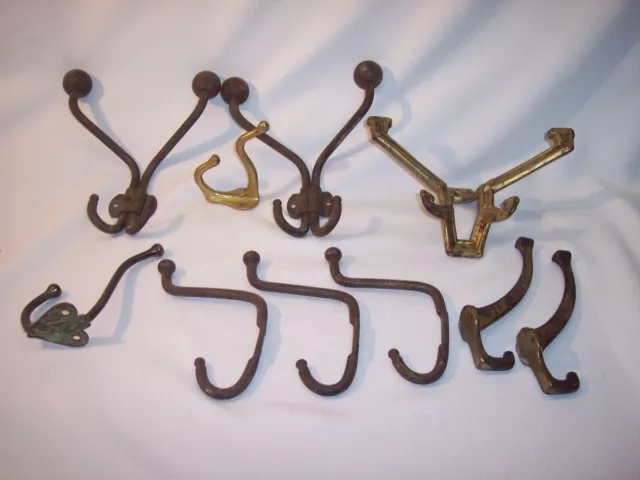 Rare Antique Vintage Lot of Coat Hat Hooks Double & Single Victorian Wood Ends