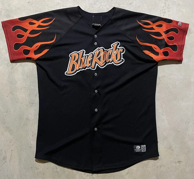 Wilmington Blue Rocks Game Used Flame Minor League Jersey #46 Steve Luebber Auto Wilmington Blue Rocks Game Used Flame Minor League Jersey #46 Steve Luebber Auto