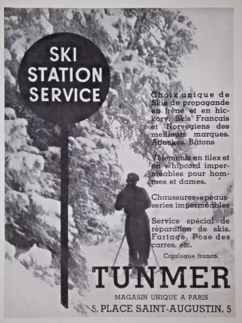 Publicité De Presse 1933 Tunmer Ski Station Service Kis En Frêne Et En Hikory