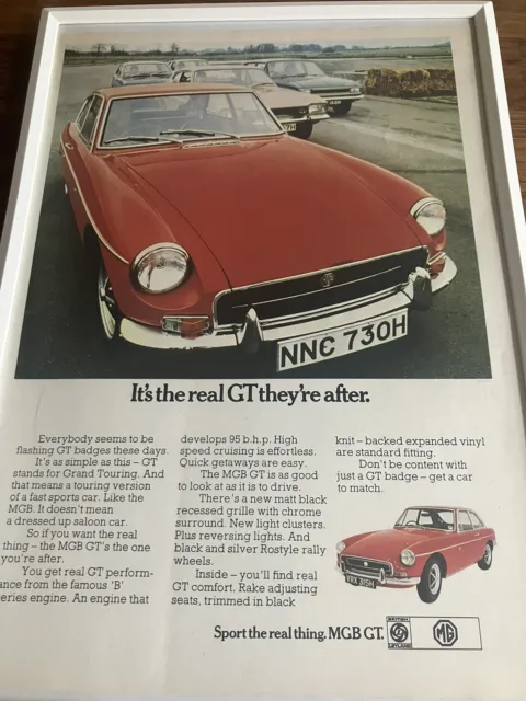 Framed Print Classic MG MGB GT Coupe Magazine Picture Advert Man Cave Wall Art b