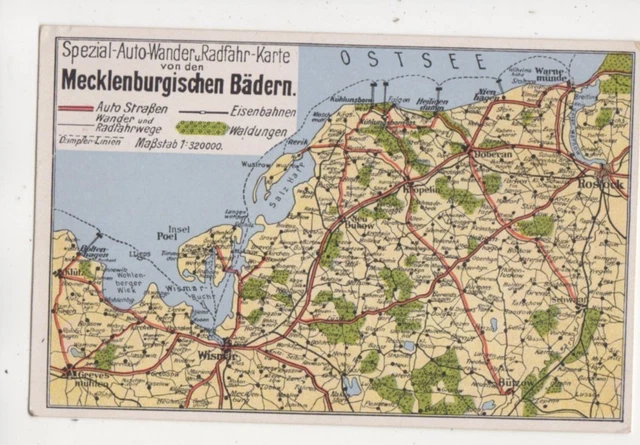 AUTO WANDER RADFAHR Karte Mecklenburgische Baeder Map Postcard Germany