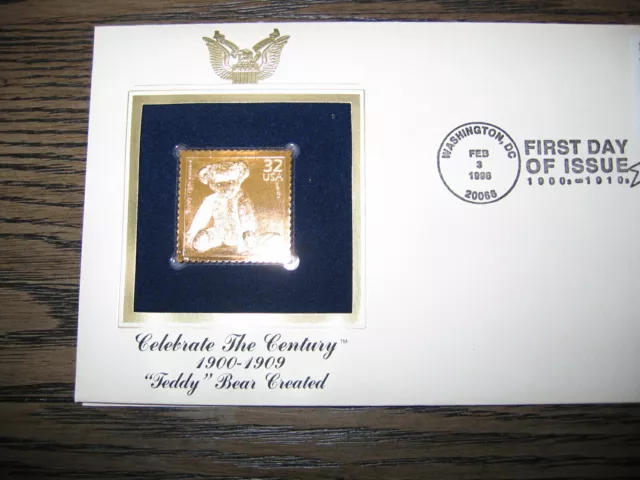 Teddy Bear Created Celebrate the Century FDC Gold Golden Cover replica Stamp