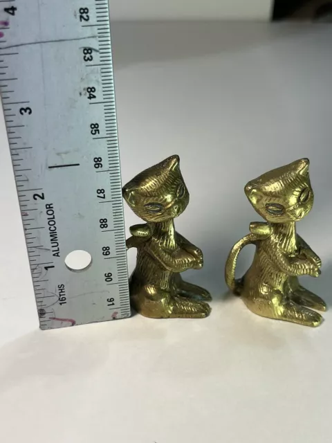 Pair Of Solid Brass Cat Figurines 2.25” Tall-Heavy, Very Detailed 2