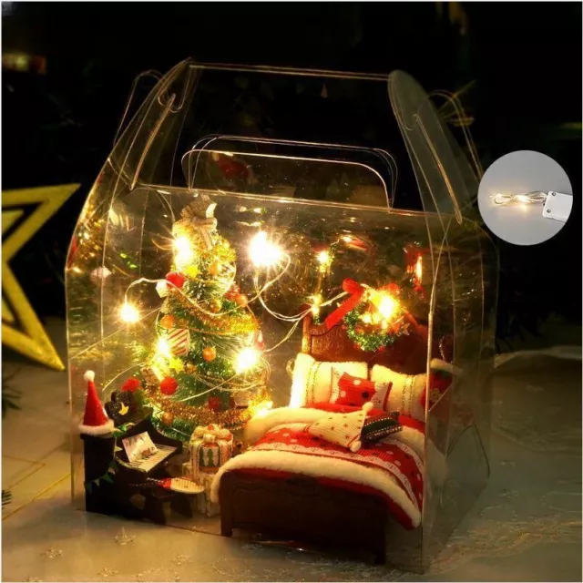 DIY MINIATURE DOLLHOUSE kit With LED Light Christmas Lot Xmas Furniture ...