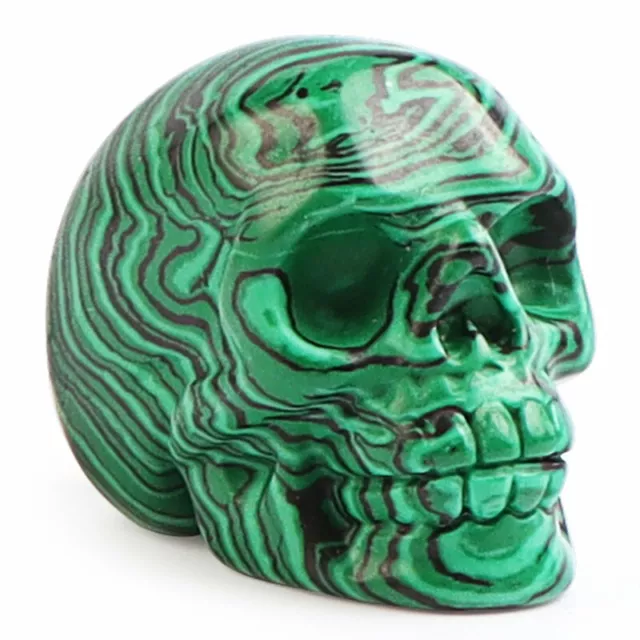 Natural Gemstone Malachite Quartz Crystal Skull Carved Healing Reiki Stone Decor