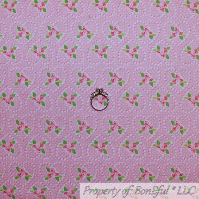BonEful FABRIC Cotton Quilt Pink White Heart Love Valentine Rose Flower US SCRAP