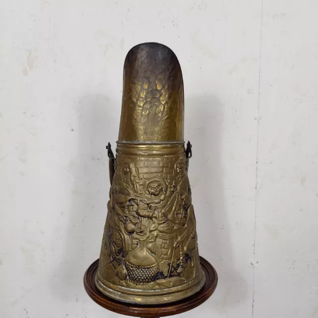 Brass Embossed Coal Scuttle Musician Tavern Pub Scene Kindling Umbrella Stand