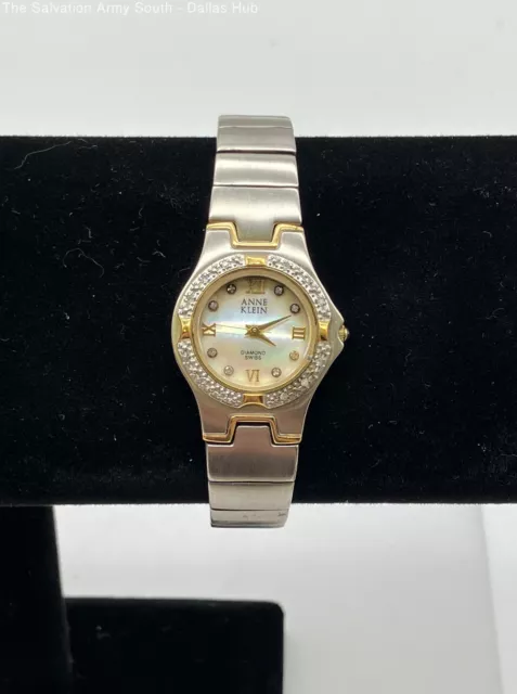 ANN KLEIN Mother of Pearl & Diamond Wristwatch - Stainless Steel Case & Band