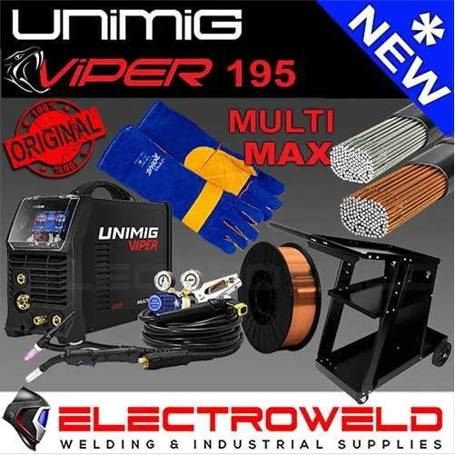 UNIMIG Viper Multi 195 Max Mig Tig Stick Welder + Trolley + Wire + Gloves + Rods