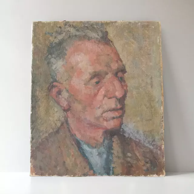 Vintage Mid Century Impressionist Oil On Canvas Gentleman Portrait Painting Art