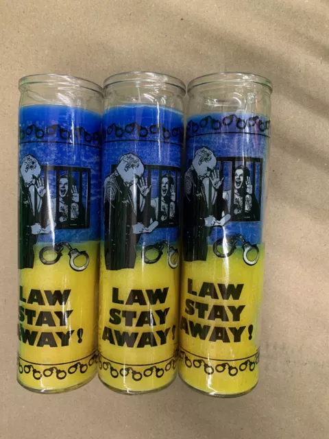 7 day Glass Assorted Religious Candle - Velas Law Stay Away , 3 Pcs