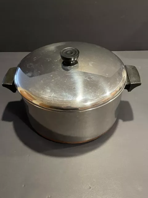 Vintage REVERE WARE 6 Quart Heavy Copper Bottom Stock Pot w/Original Lid