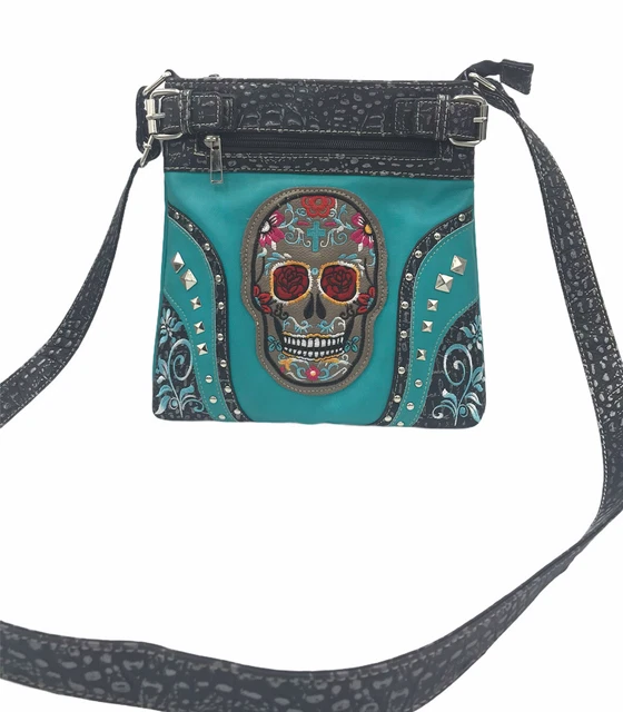 Teal Sugar Skull Concealed Carry Purse NWOT Crossbody Studded Biker Punk Bag