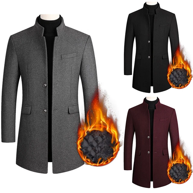 Men's Jacket Coats Office Fomal Outwear Overcoat Woolen Trench Winter Lapel Lon