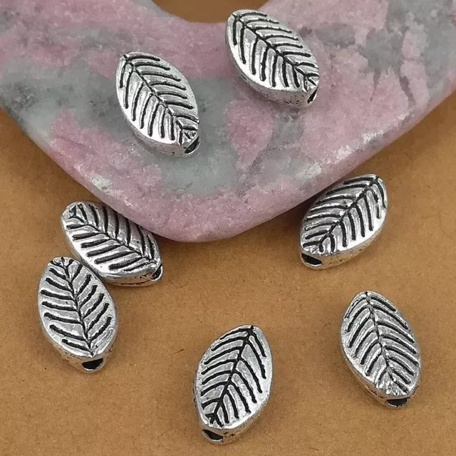 40pcs 9*5mm antiqued silver color crafted 2sided leaf design  spacer beads H0728