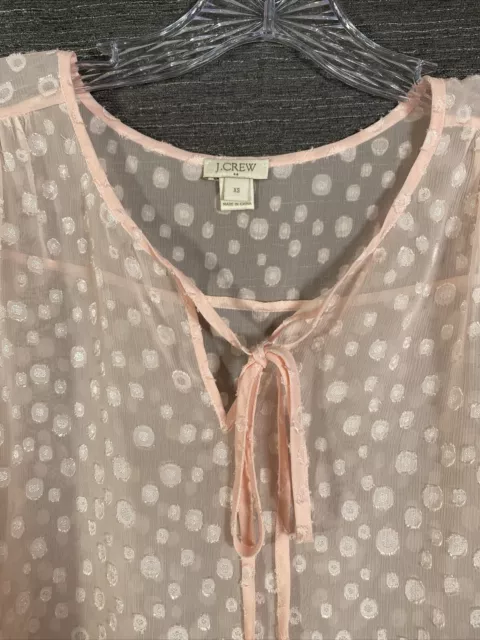 JCrew Top Womens Extra Small Pink Polka Dot Sheer Long Sleeve V Neck 3