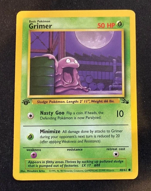 Grimer 1st Edition 48/62 Fossil Set Pokemon Card Exc - Near Mint WOTC