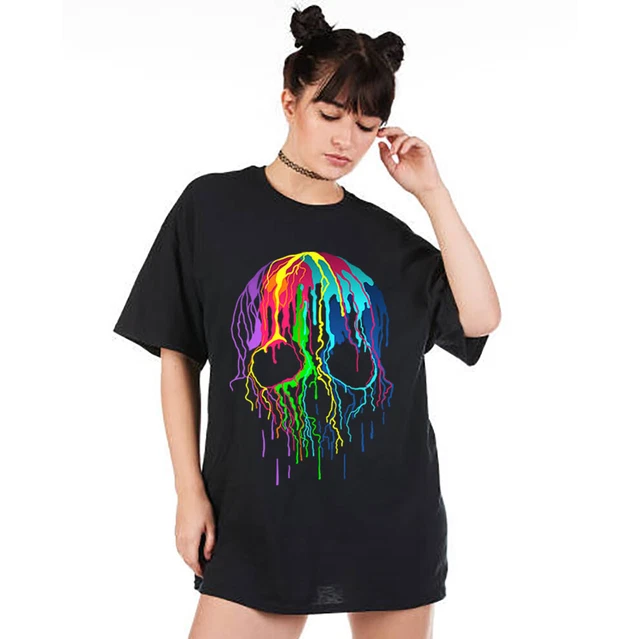 T-shirt donna oversize Melting Skull Biker moto gotiche #A71#OR#P1