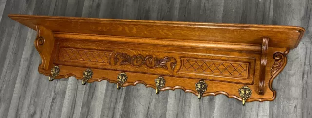 FRENCH ANTIQUE SOLID French 6 hook Ornate Carved coat Plate rack
