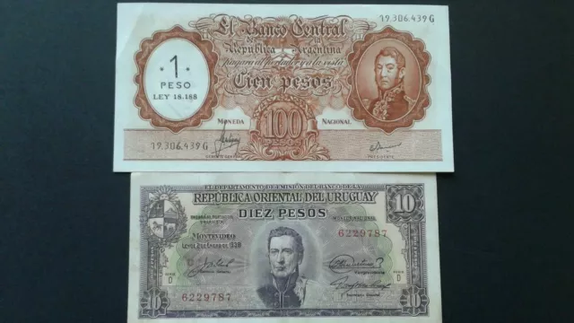 World Paper Money Uruguay 1939 Two Old Bank Notes!!!