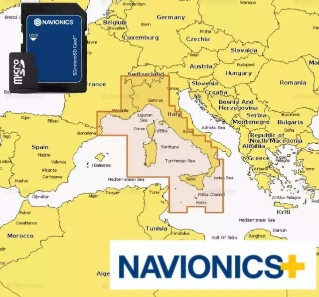 Navionics Plus Regular Carte Nautique MicroSD Méditerranée Centrale Occidentale